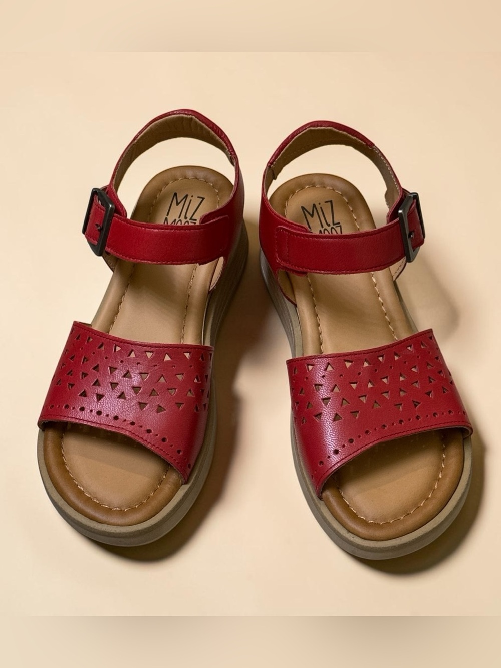 Miz Mooz Red Laser-Cut Strap Sandals - NWOT